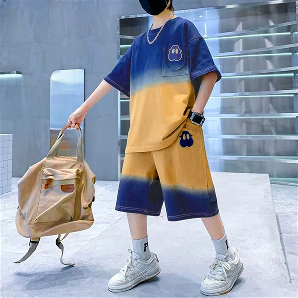 Casual Sporty Summer 2-Piece Boys' Pants Suit, Ages 4-14 | Color: Orange | Image 1