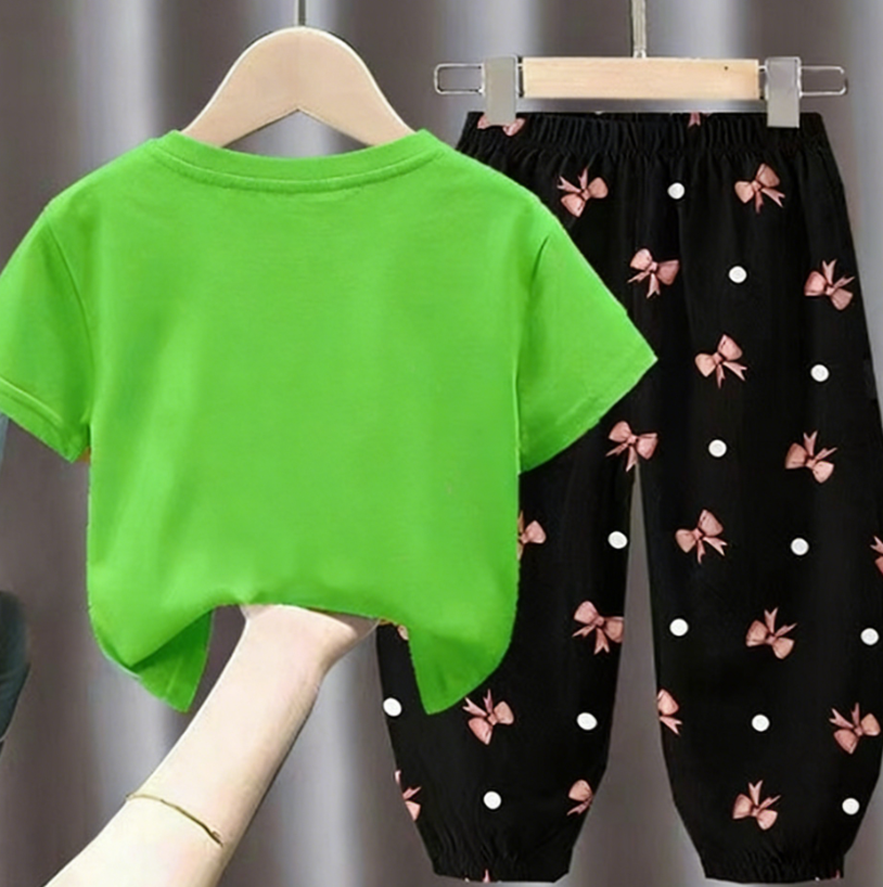 Modern Chic All-Season Minimalist Summer 2-Piece Girls' Pants Suit, Ages 2-9 | Color: Green | Image 3