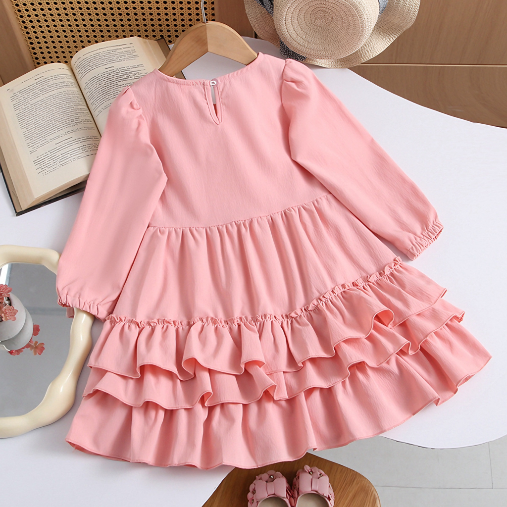 Sweet & Cute Autumn Girls' A-Line Dress, Ages 2-9 | Color: Pink | Image 3