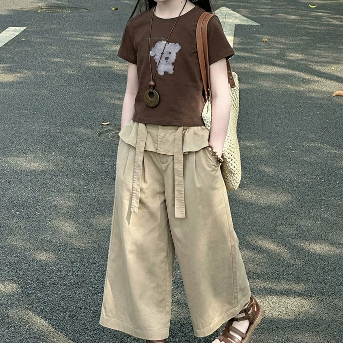 Minimalist Summer 2-Piece Girls' Pants Suit, Ages 6-14 | Color: Khaki | Image 2