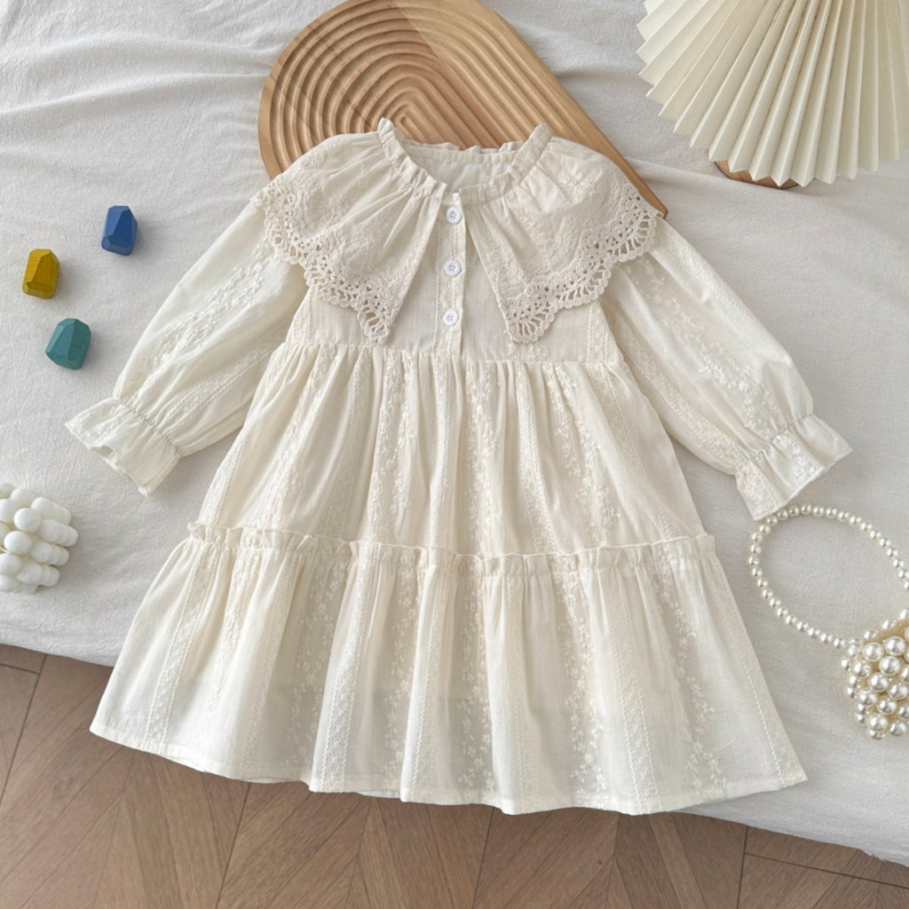 Elegant Autumn Girls' A-Line Dress, Ages 2-7 | Color: Beige | Image 1