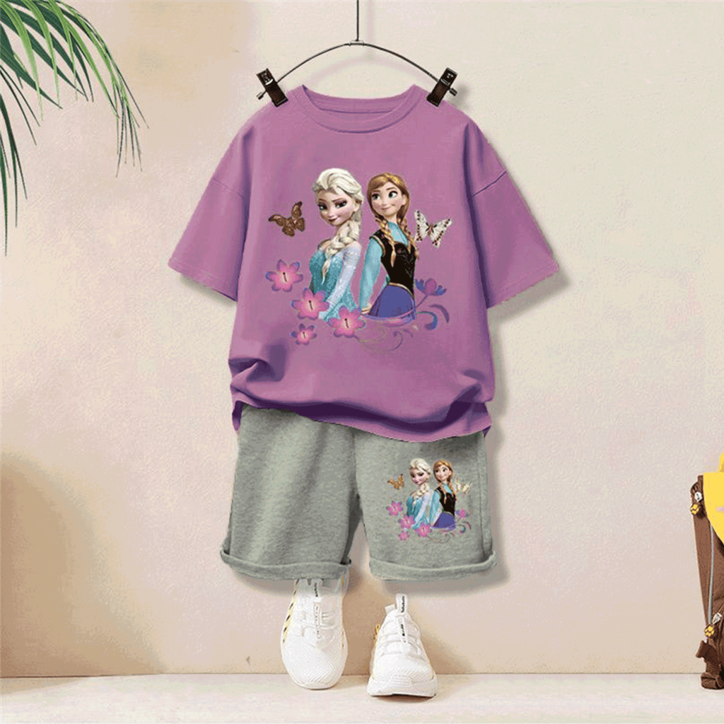 Modern Chic All-Season Minimalist Summer 2-Piece Unisex Kids' Pants Suit, Ages 2-7 | Color: Purple | Image 1