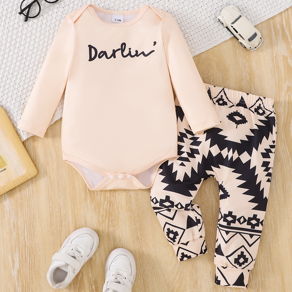 Minimalist Autumn Baby Girls' Pants Suit, Ages 0-12 Months | Color: Apricot | Image 1