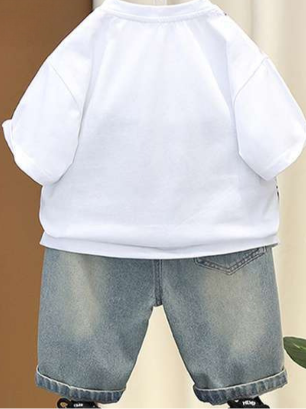 Casual Sporty Summer 2-Piece Boys' Pants Suit, Ages 2-9 | Color: White | Image 2