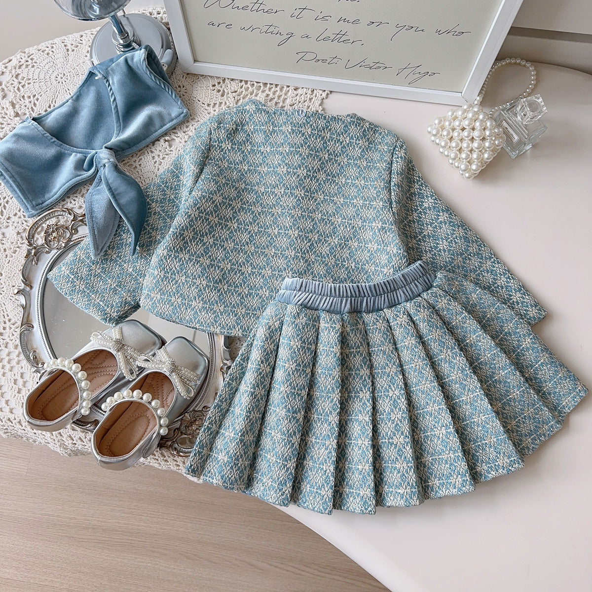 Elegant Autumn 2-Piece Girls' Dress Suit, Ages 2-9 | Color: Blue | Image 2