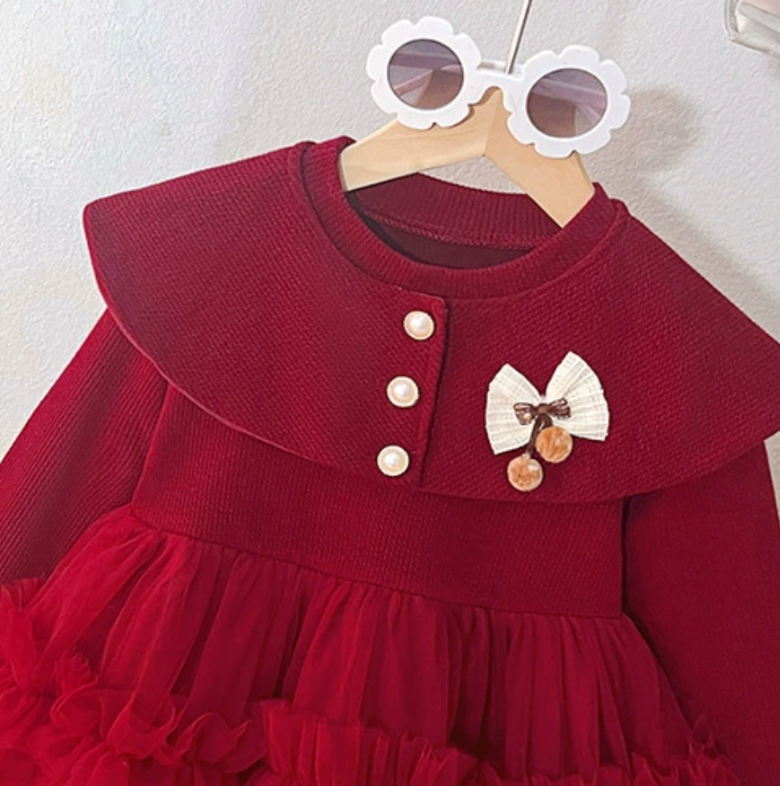 Sweet & Cute Autumn 2-Piece Baby Girls' Dress, Ages 9-24 Months | Color: Red | Image 3