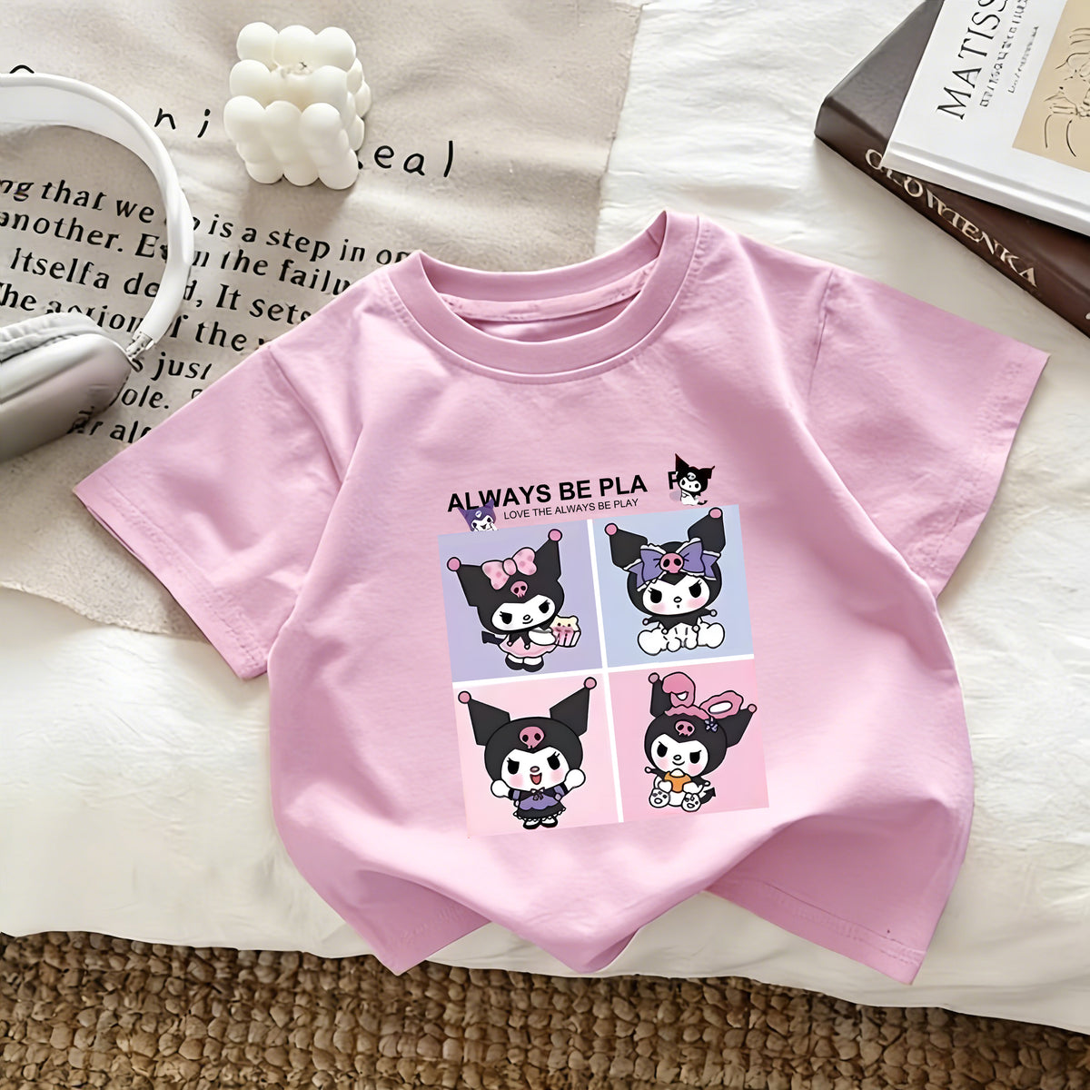 Modern Chic All-Season Casual Sporty Summer Unisex Kids' T-Shirt, Ages 2-9 | Color: Pink | Image 1