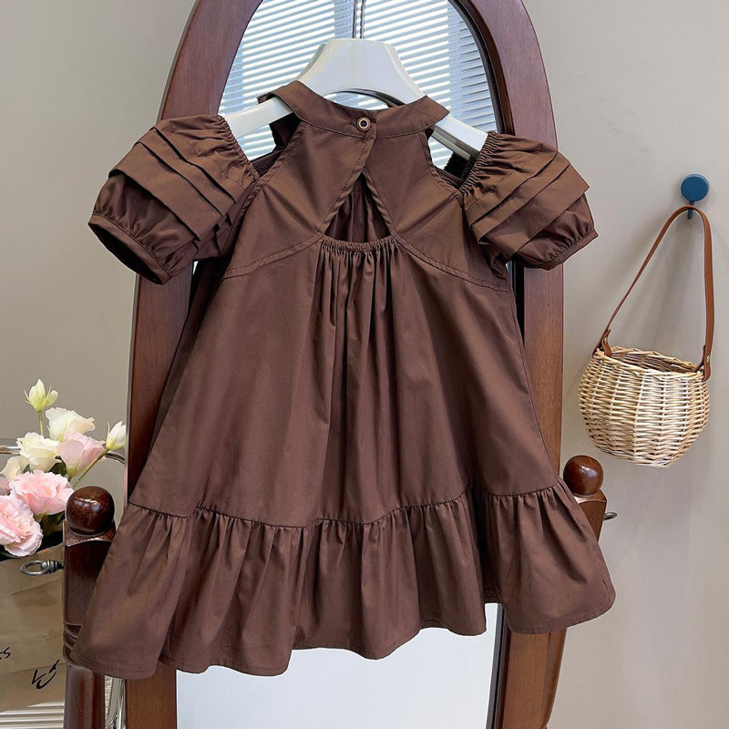 Trendy Summer Girls' A-Line Dress, Ages 2-9 | Color: Coffee | Image 1