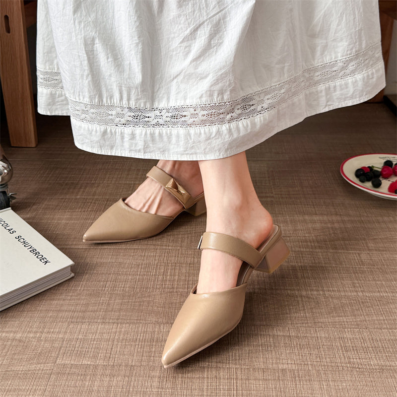 Modern Chic All-Season PU/Artificial Leather/Microfiber Leather Women's High Heel Slippers | Color: Apricot | Image 2