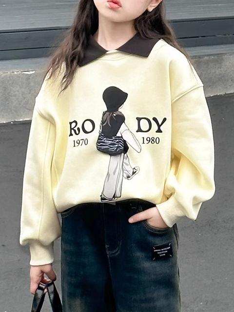 Casual Sporty Spring Girls' Sweatshirt, Ages 4-14 | Color: Apricot | Image 1