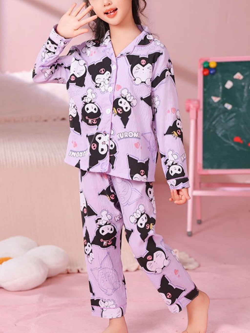 Modern Chic Minimalist All-Season 2-Piece Girls' Pajama Set, Ages 2-14 | Color: Purple | Image 3