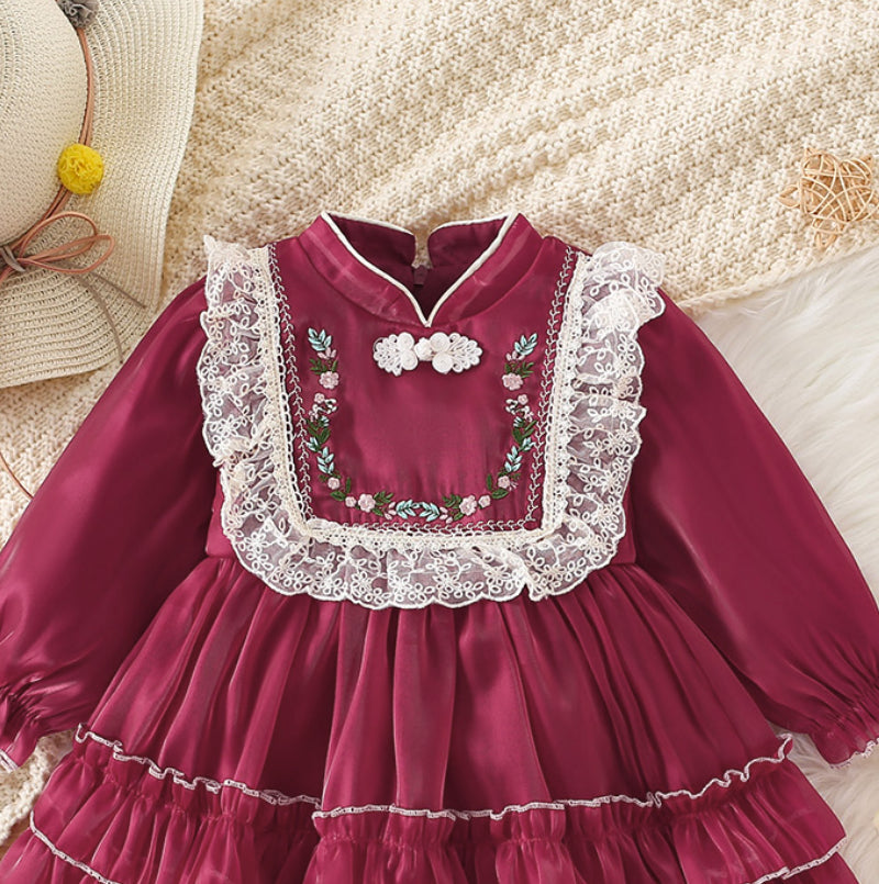 Elegant Spring Baby Girls' Dress, Ages 3-24 Months | Color: Red | Image 3