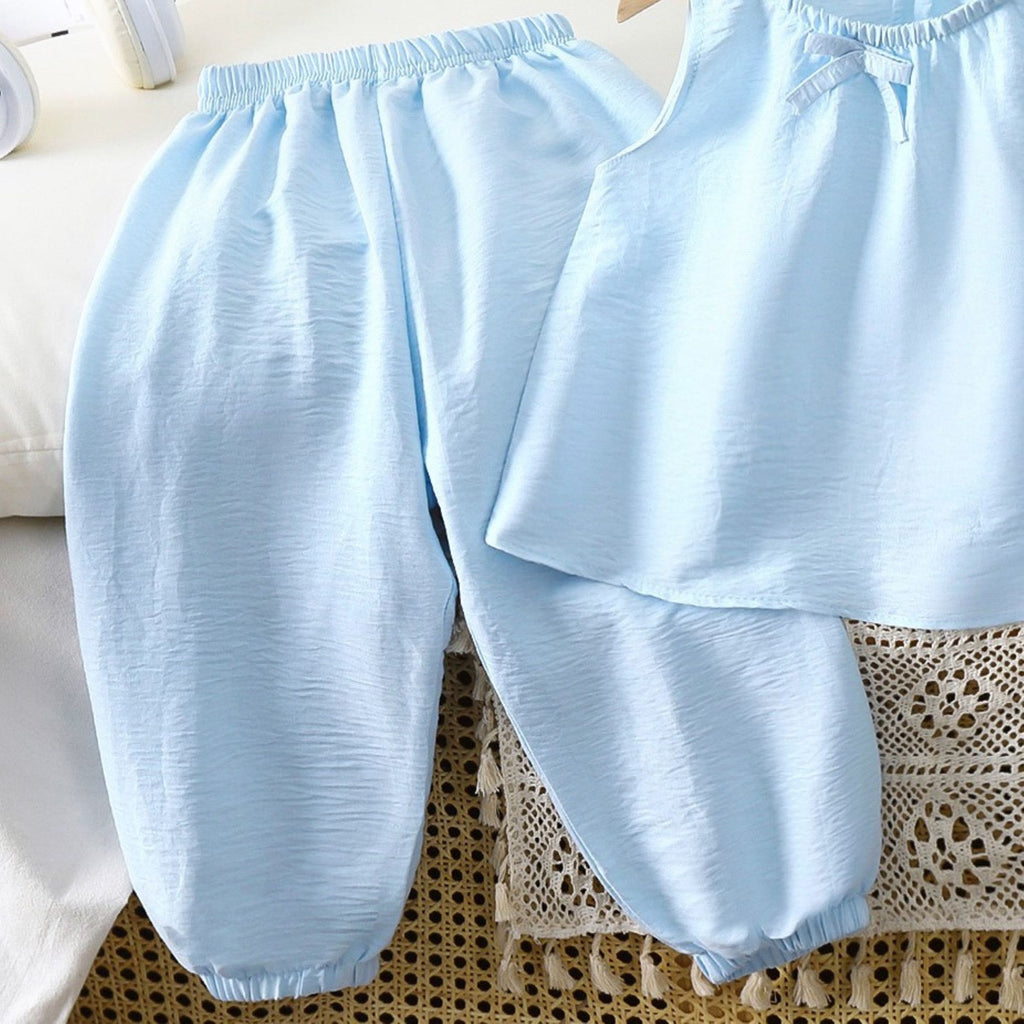 Casual Sporty Summer 2-Piece Girls' Pants Suit, Ages 2-9 | Color: Blue | Image 2