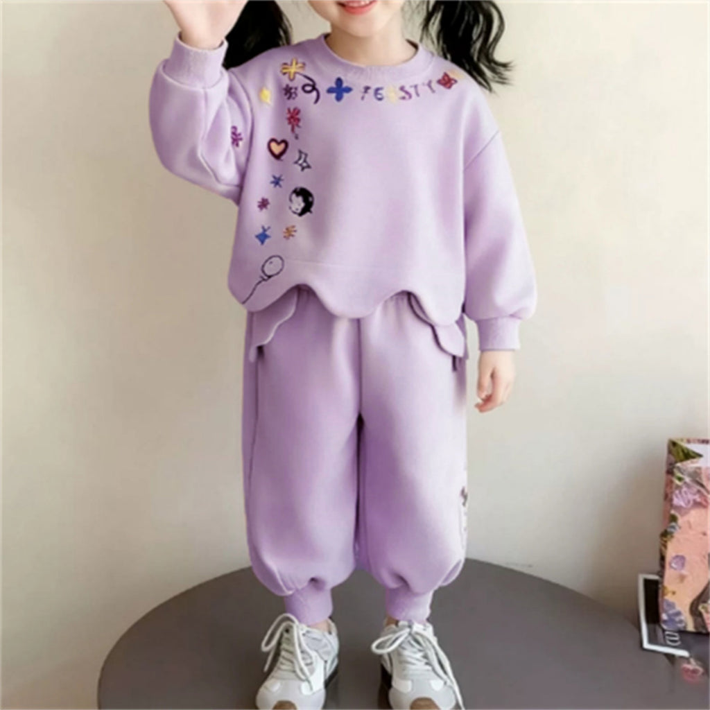 Sweet & Cute Autumn 2-Piece Girls' Pants Suit, Ages 2-9 | Color: Pink | Image 1