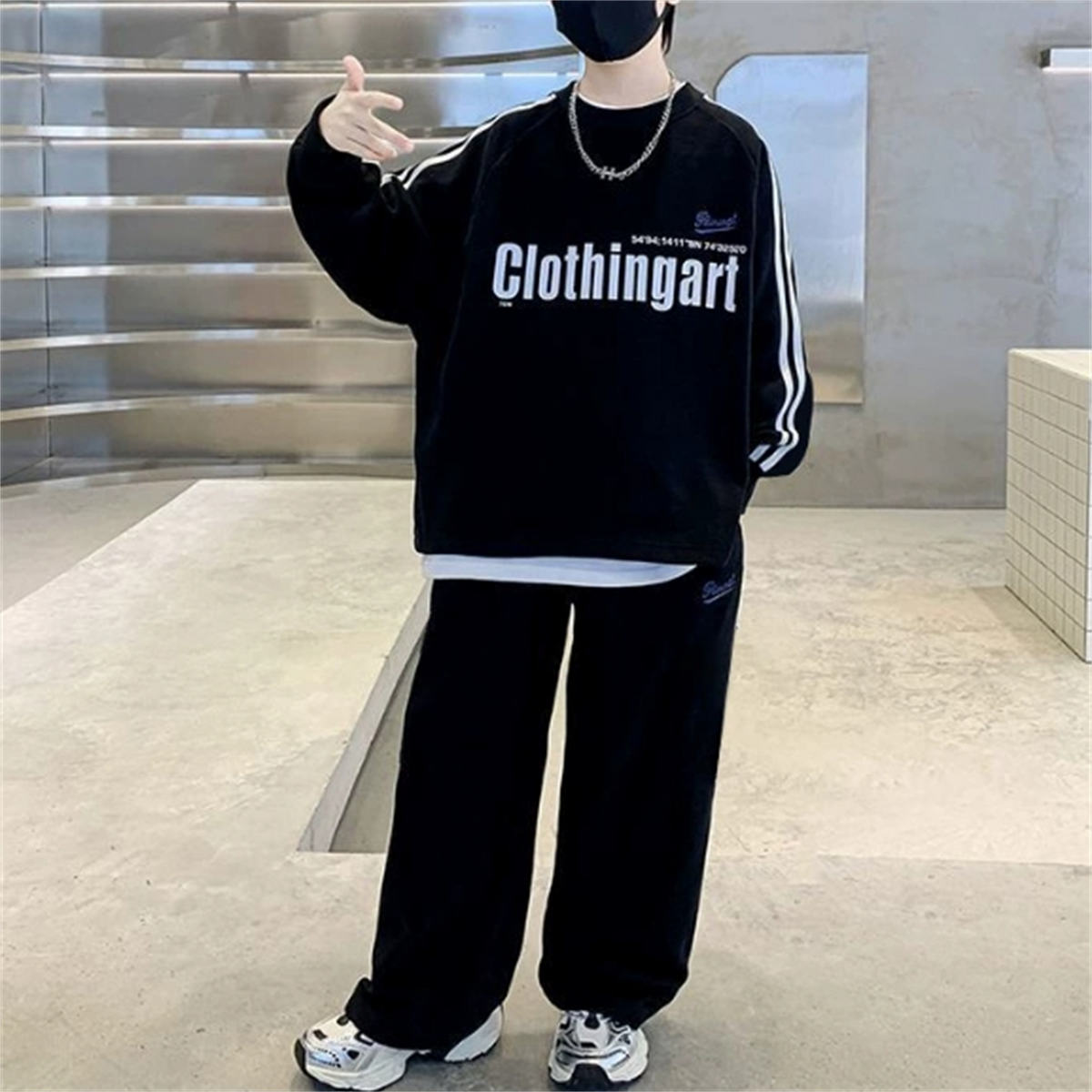 Modern Chic All-Season Casual Sporty Autumn 2-Piece Boys' Pants Suit, Ages 4-14 | Color: Black | Image 1