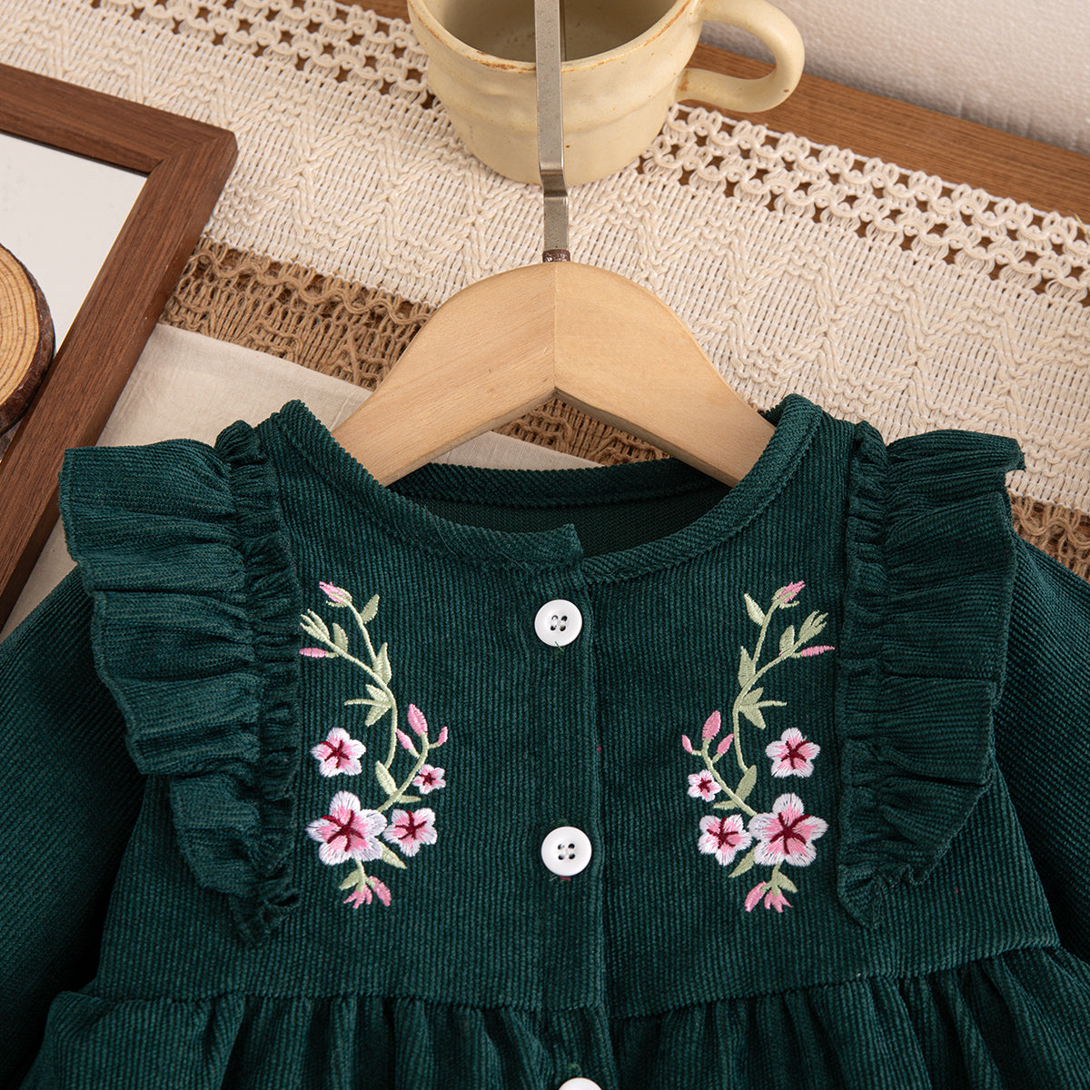 Elegant Autumn Baby Girls' Dress, Ages 1-24 Months | Color: Dark Green | Image 3