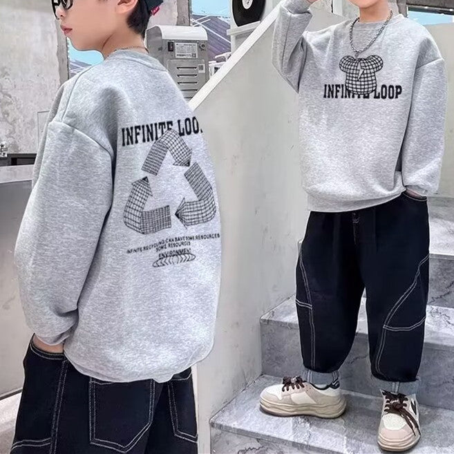 Minimalist Autumn Boys' Sweatshirt, Ages 2-13 | Color: Grey | Image 1
