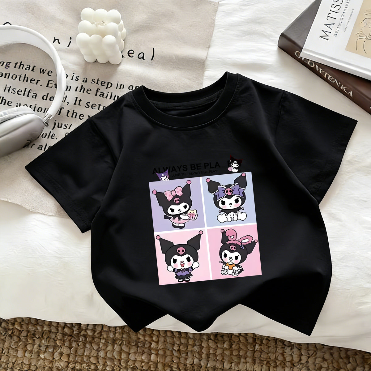 Modern Chic All-Season Casual Sporty Summer Unisex Kids' T-Shirt, Ages 2-9 | Color: Black | Image 1