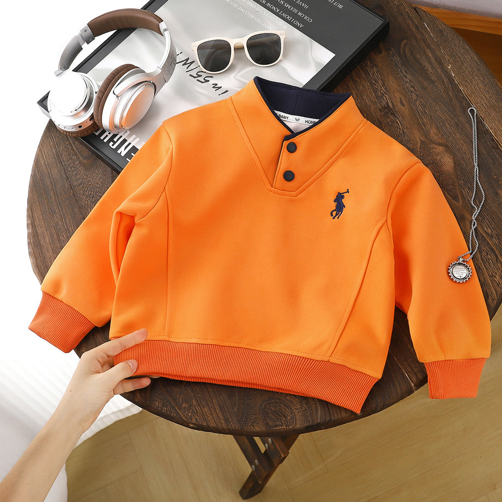 Modern Chic All-Season Casual Sporty Autumn Unisex Kids' Sweatshirt, Ages 2-13 | Color: Orange | Image 1