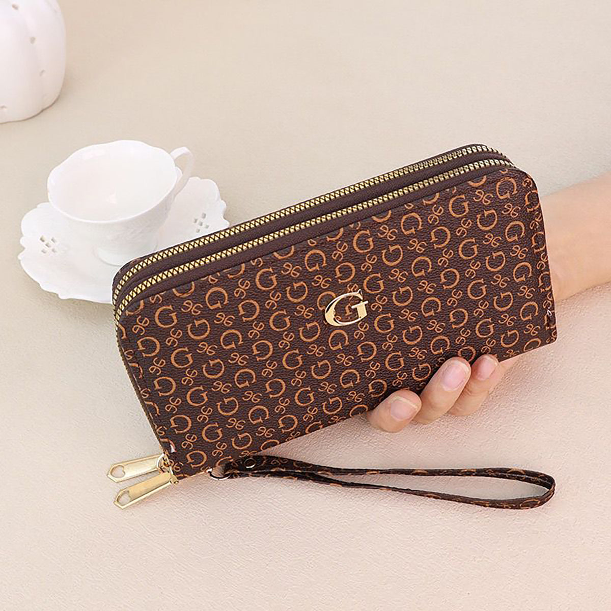Modern Chic All-Season PU/Artificial Leather/Microfiber Leather, Cloth / Textile, Faux Fur Women's Functional Bags Purses/Wallet | Color: Coffee | Image 1