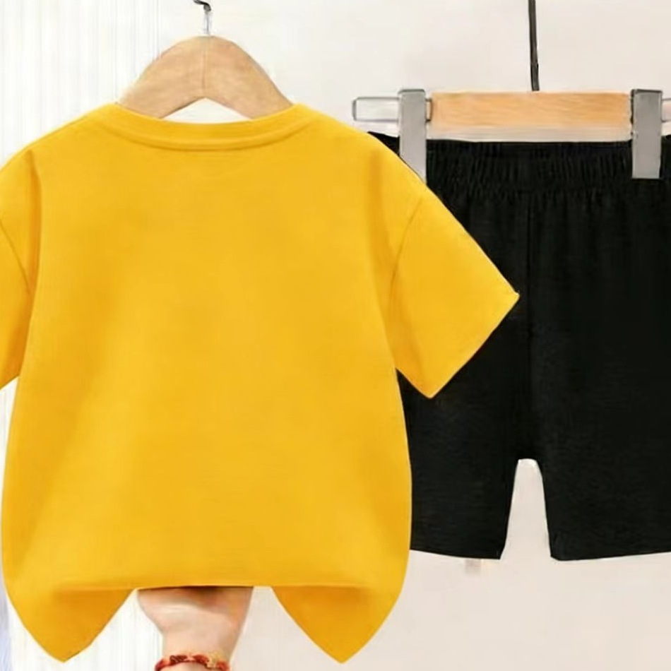 Modern Chic All-Season Casual Sporty Summer 2-Piece Unisex Kids' Pants Suit, Ages 2-13 | Color: Yellow | Image 3