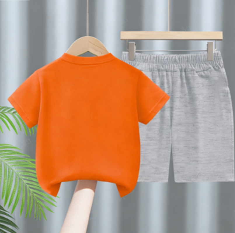 Modern Chic All-Season Minimalist Summer 2-Piece Boys' Pants Suit, Ages 2-9 | Color: Orange | Image 2
