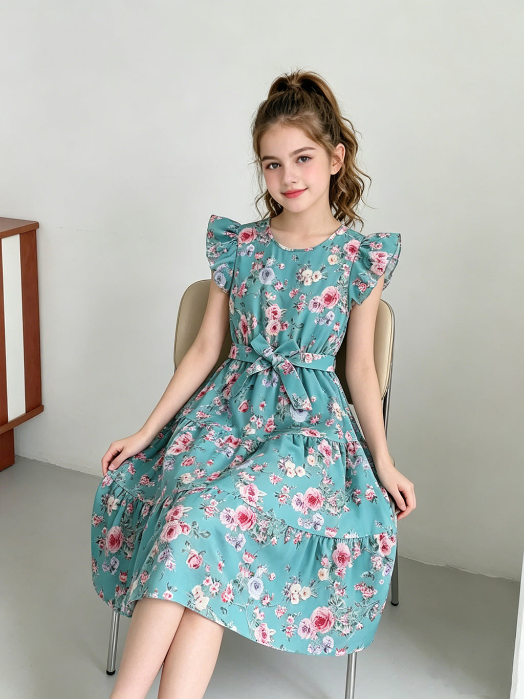 Sweet & Cute Summer Girls' A-Line Dress, Ages 8-10 | Color: Lake Blue | Image 3