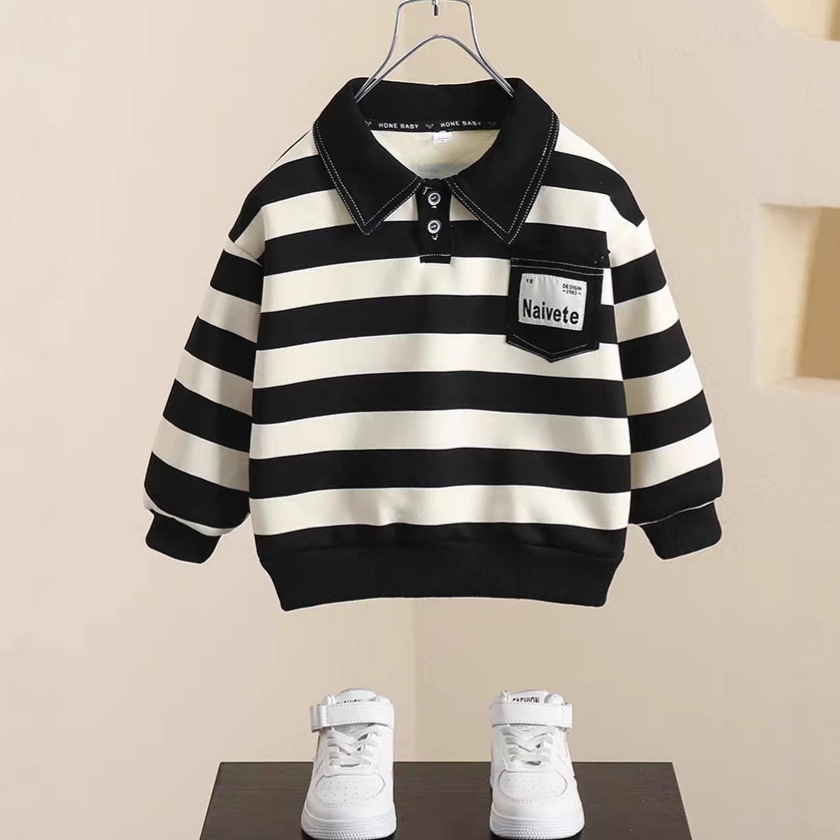 Modern Chic All-Season Casual Sporty Autumn Boys' Sweatshirt, Ages 2-9 | Color: Black&White | Image 1