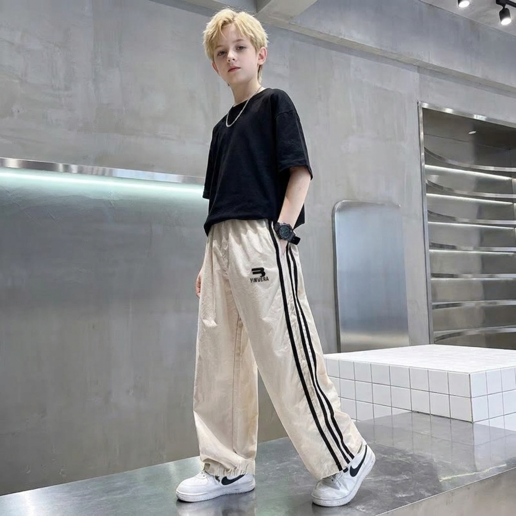 Modern Chic All-Season Casual Sporty Autumn Boys' Casual Pants, Ages 4-14 | Color: Apricot | Image 3