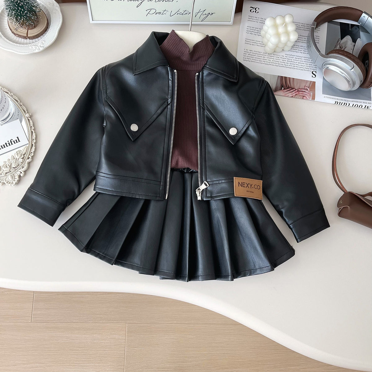 Trendy Autumn 2-Piece Girls' Dress Suit, Ages 2-9 | Color: Black | Image 1