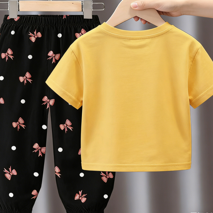 Minimalist Summer 2-Piece Unisex Kids' Pants Suit, Ages 2-7 | Color: Yellow | Image 3