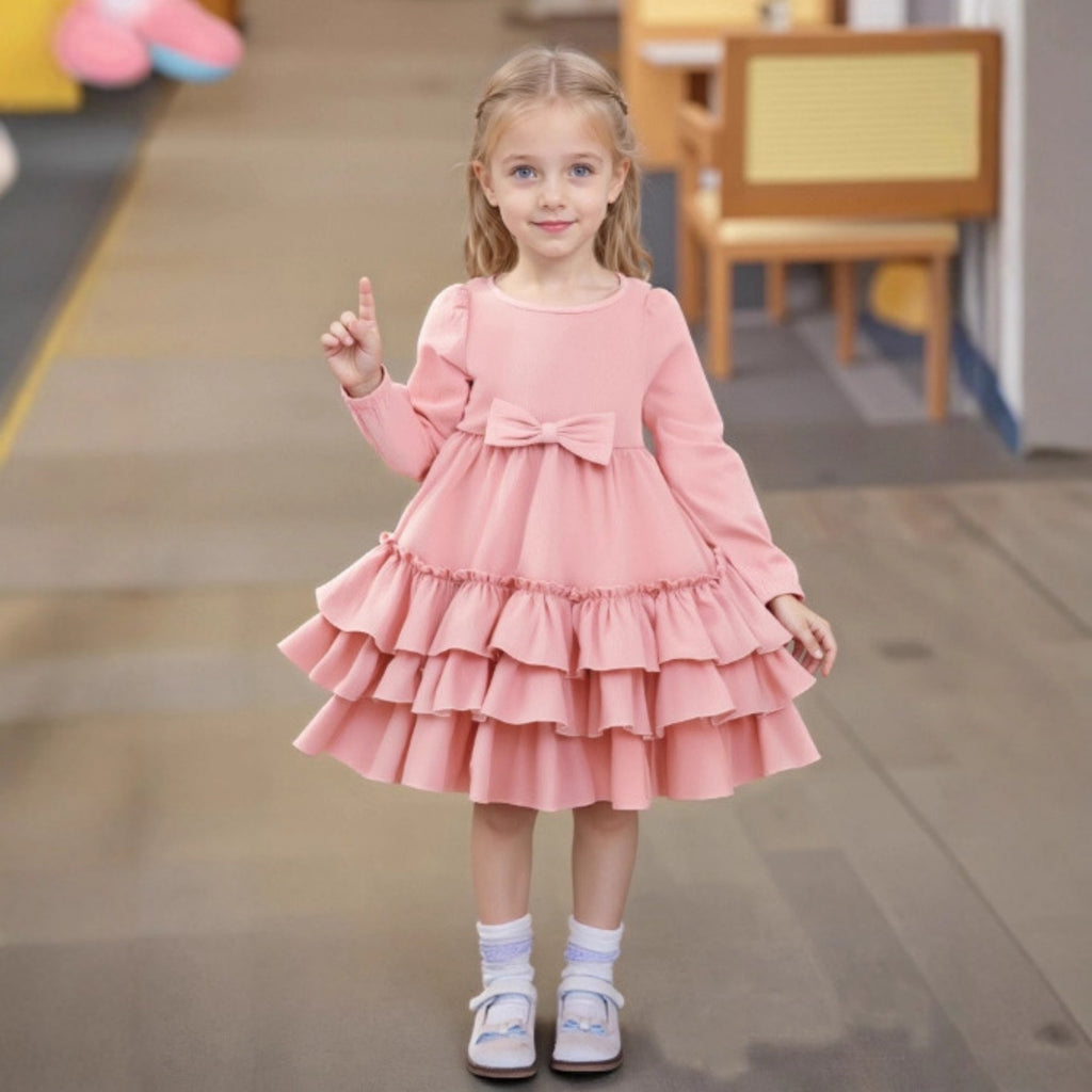 Sweet & Cute Autumn Girls' A-Line Dress, Ages 2-9 | Color: Pink | Image 1