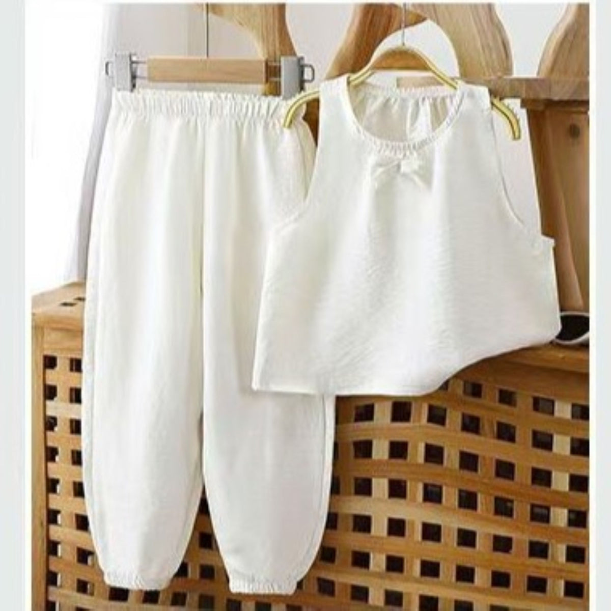 Casual Sporty Summer 2-Piece Girls' Pants Suit, Ages 2-9 | Color: Beige | Image 2
