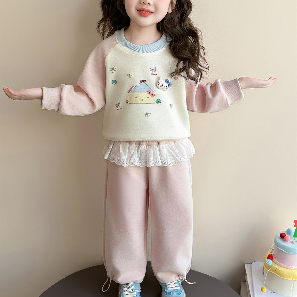 Sweet & Cute Autumn 2-Piece Girls' Pants Suit, Ages 2-9 | Color: Pink | Image 1
