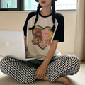 Sweet Feminine Summer 2 Pcs Women 's Short  Sleeve Sleep Set | Color: Style 1 | Image 1