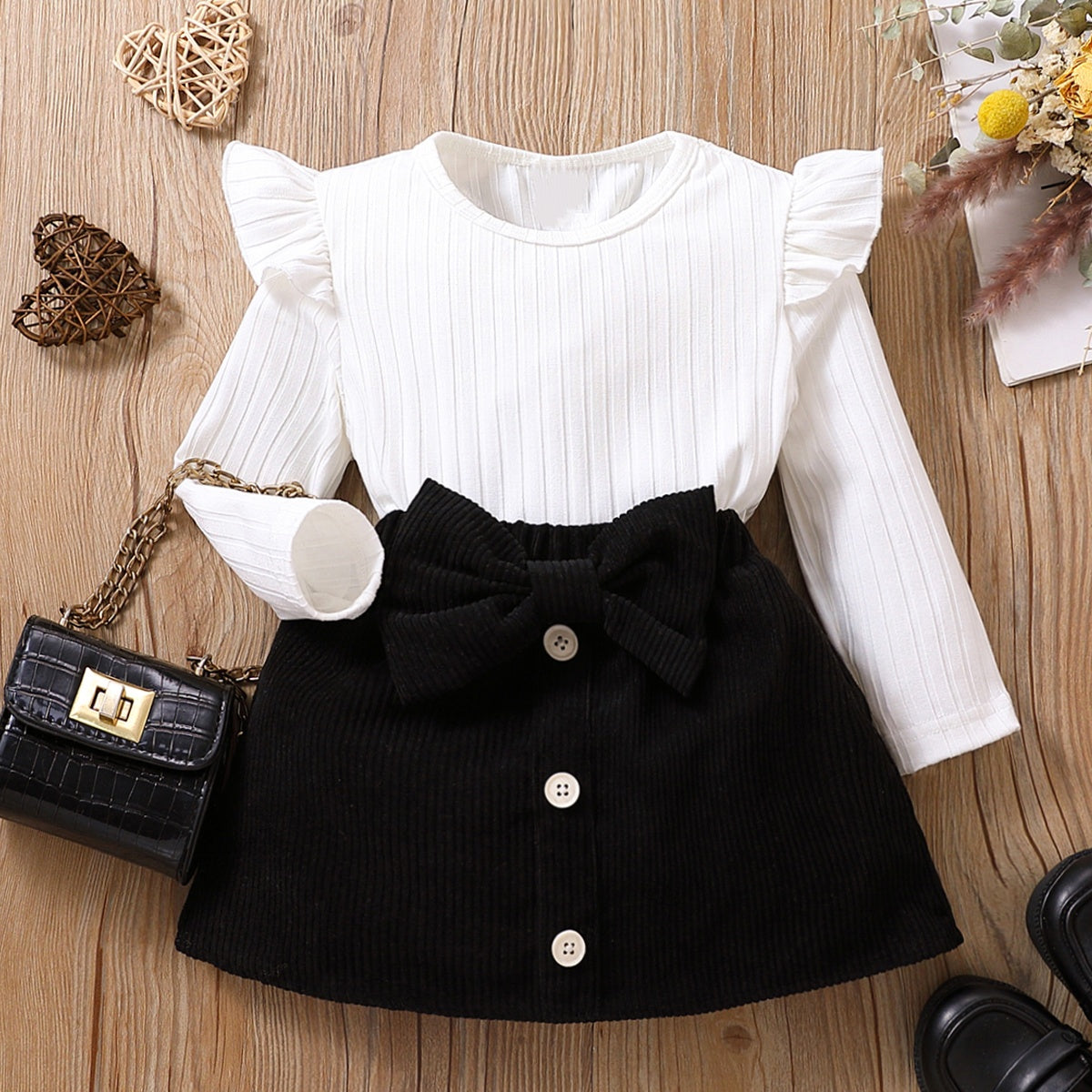 Elegant Autumn 2-Piece Baby Girls' Dress Suit, Ages 3-24 Months | Color: White | Image 1