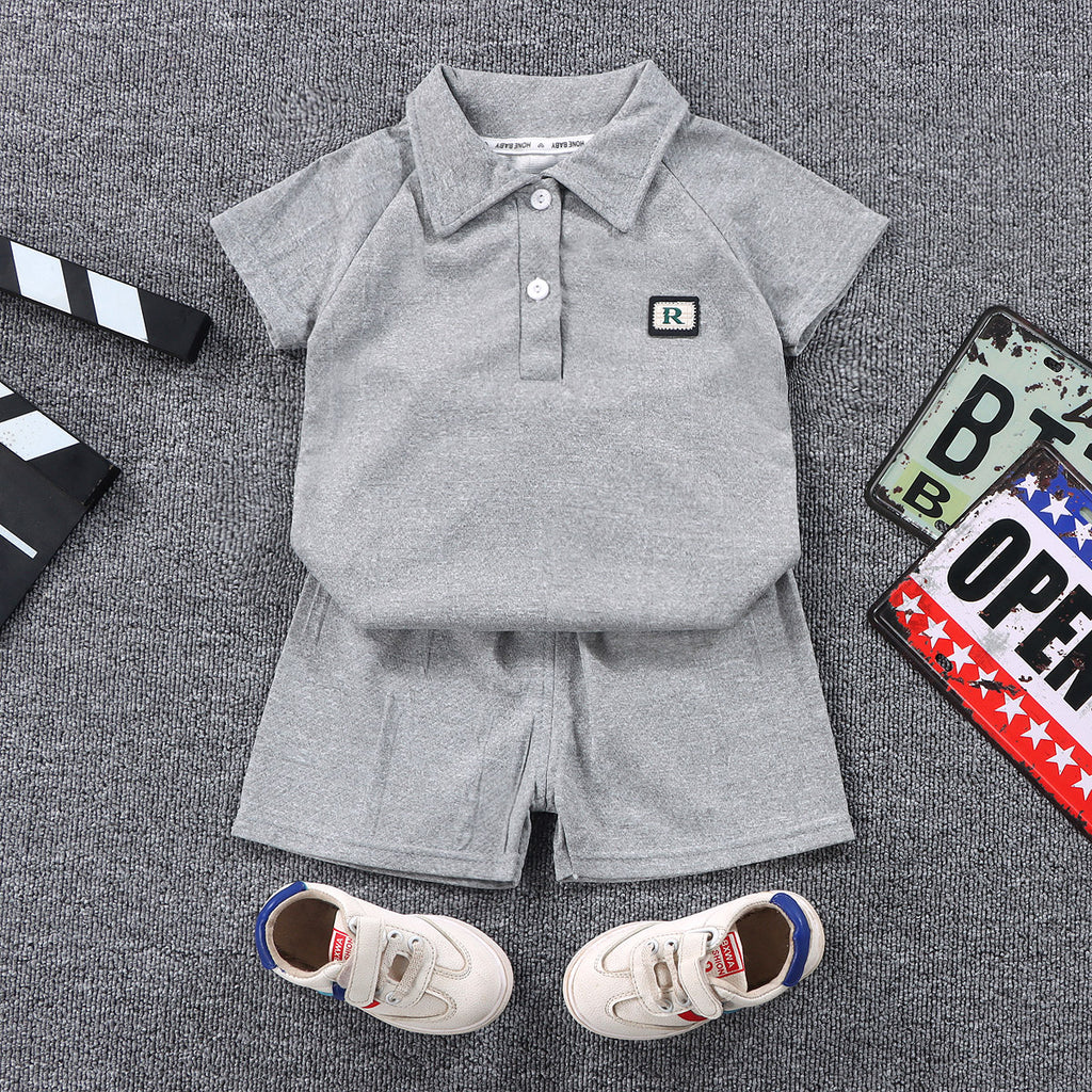 Modern Chic All-Season Minimalist Summer 2-Piece Boys' Pants Suit, Ages 1-6 | Color: Grey | Image 1
