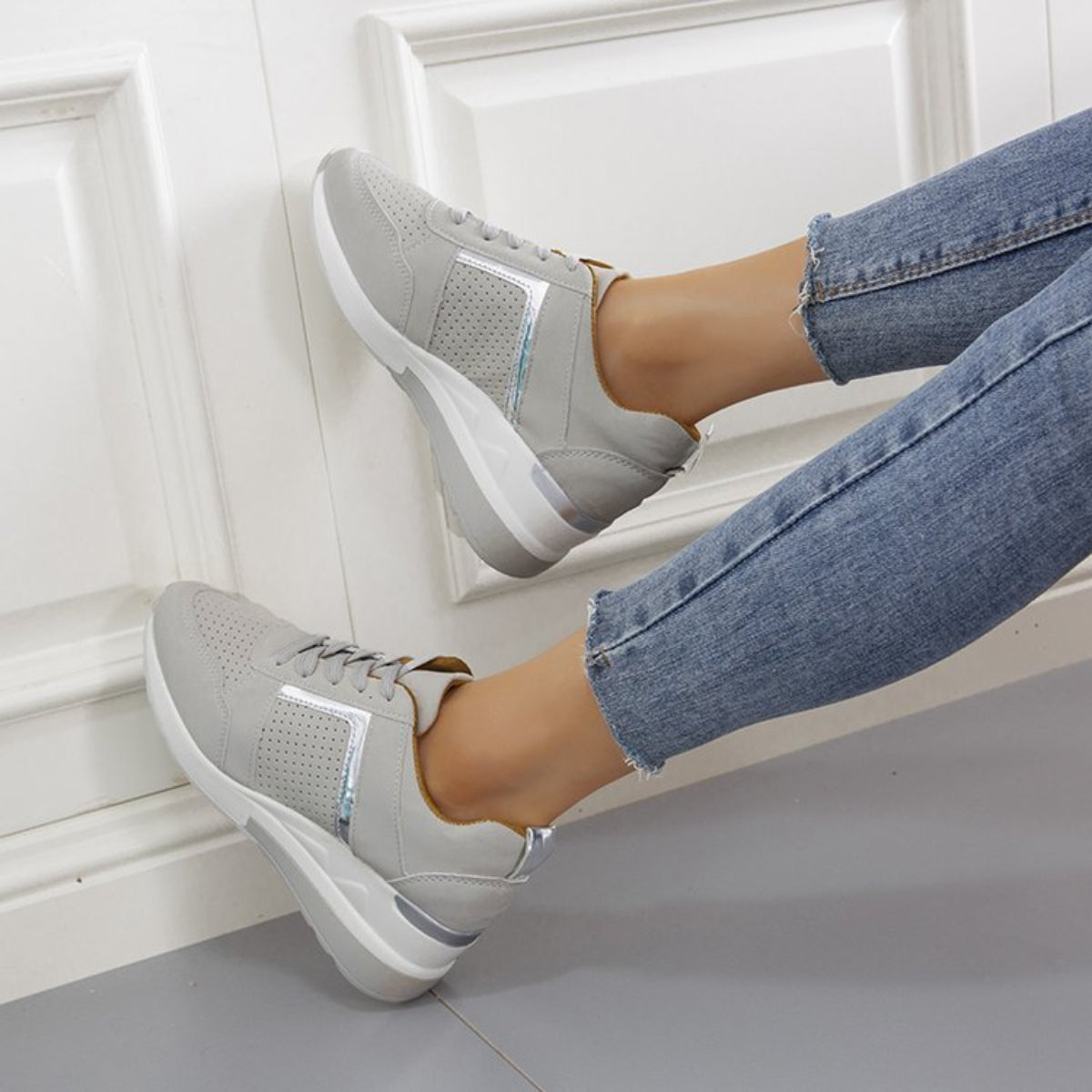 Modern Chic All-Season Others Women's Fashion Sneaker | Color: Light Grey | Image 1