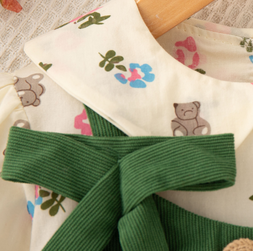 Sweet & Cute Autumn Baby Girls' Dress, Ages 3-24 Months | Color: Green | Image 2