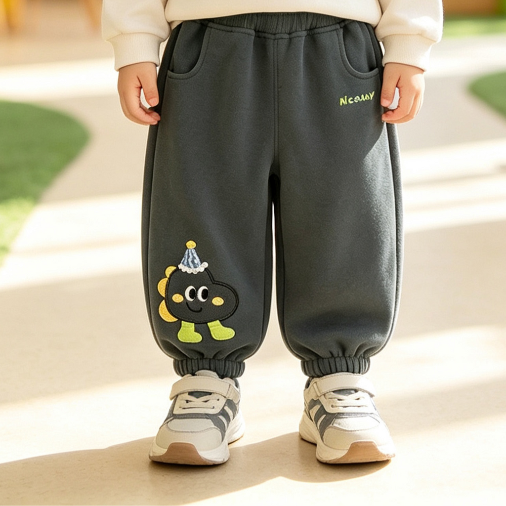Minimalist Autumn Unisex Kids' Casual Pants, Ages 2-7 | Color: Dark Grey | Image 1