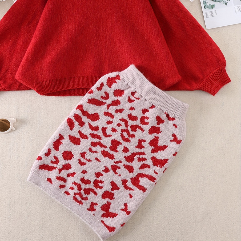 Trendy Winter 2-Piece Girls' Dress Suit, Ages 2-13 | Color: Red | Image 2