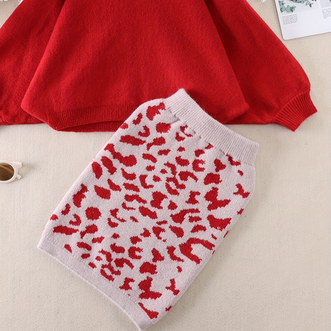 Trendy Winter 2-Piece Girls' Dress Suit, Ages 2-13 | Color: Red | Image 2