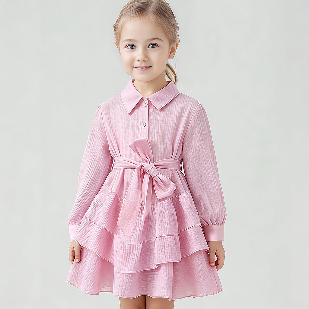 Minimalist Autumn 2-Piece Girls' A-Line Dress, Ages 2-9 | Color: Pink | Image 1