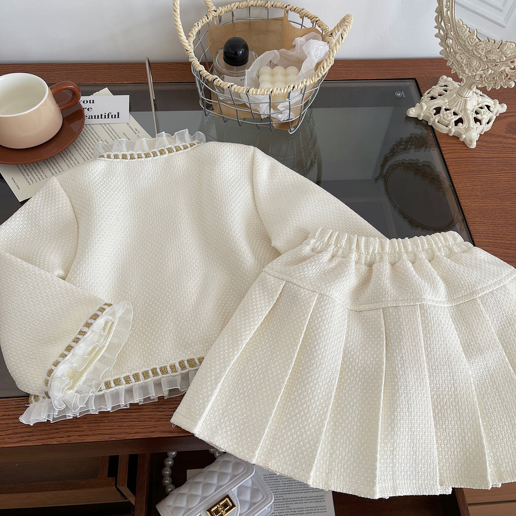 Elegant Autumn 2-Piece Girls' Dress Suit, Ages 2-9 | Color: Beige | Image 2