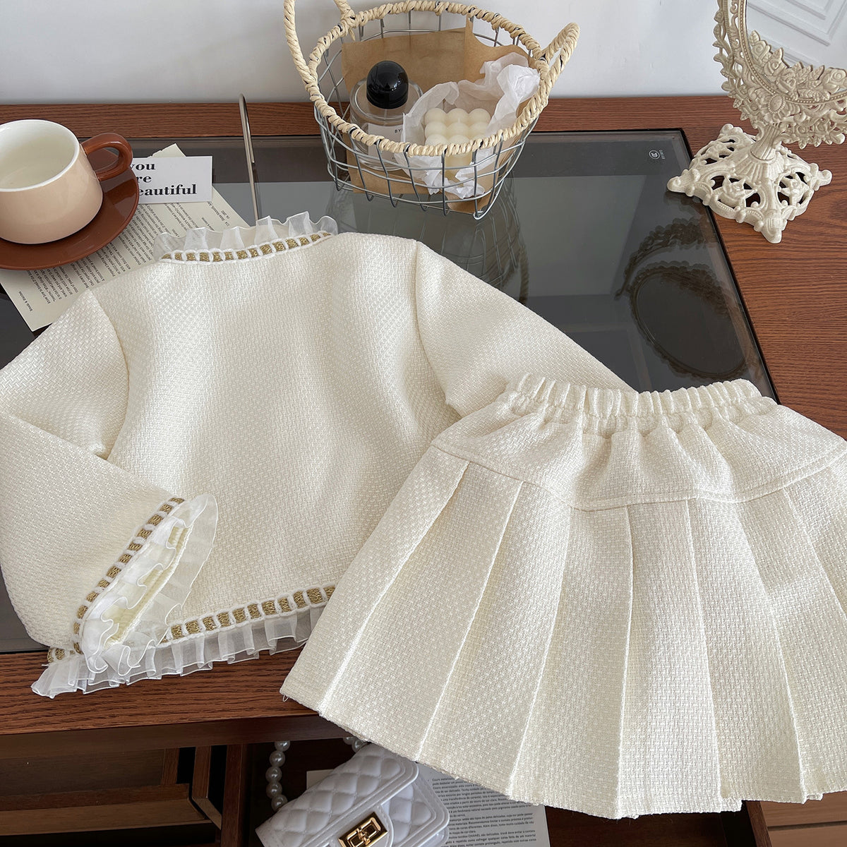 Elegant Autumn 2-Piece Girls' Dress Suit, Ages 2-9 | Color: Beige | Image 2