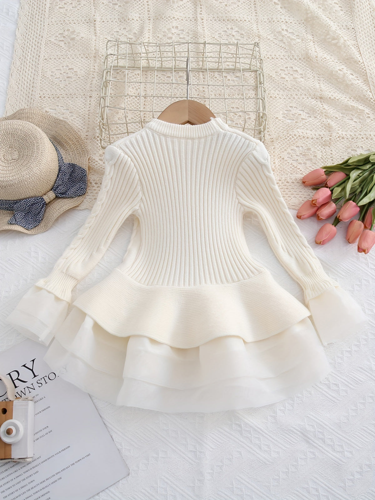 Elegant Winter Girls' Sweater, Ages 2-9 | Color: Beige | Image 3