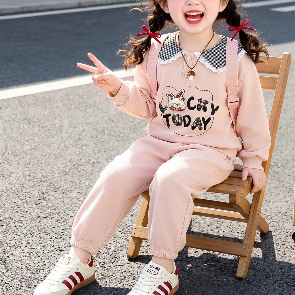 Casual Sporty Autumn 2-Piece Girls' Pants Suit, Ages 2-9 | Color: Pink | Image 3