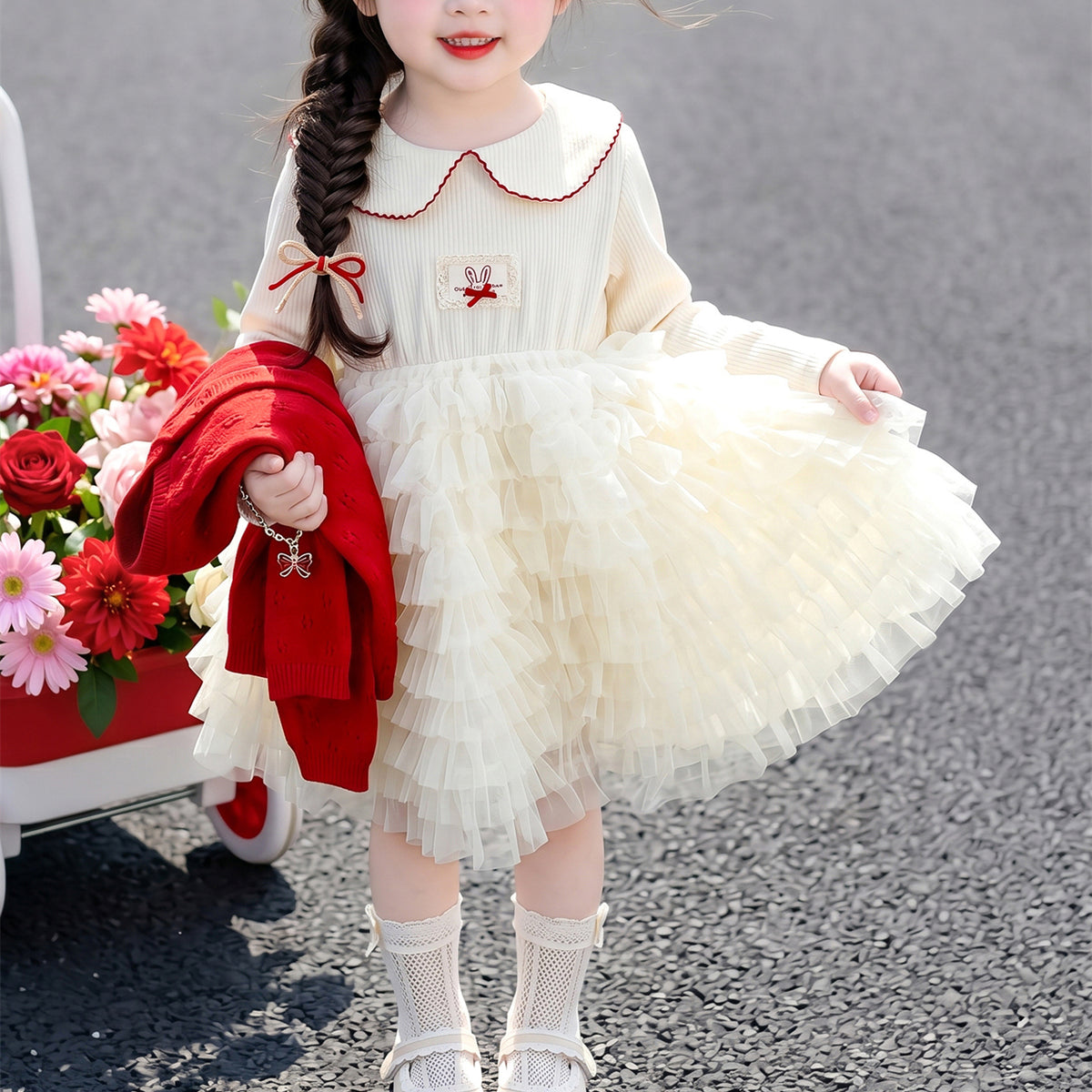 Sweet & Cute Autumn 2-Piece Girls' Dress Suit, Ages 2-9 | Color: Red | Image 3