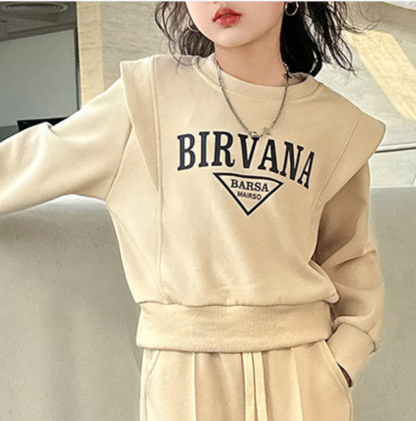 Casual Sporty Autumn 2-Piece Girls' Pants Suit, Ages 4-14 | Color: Apricot | Image 2
