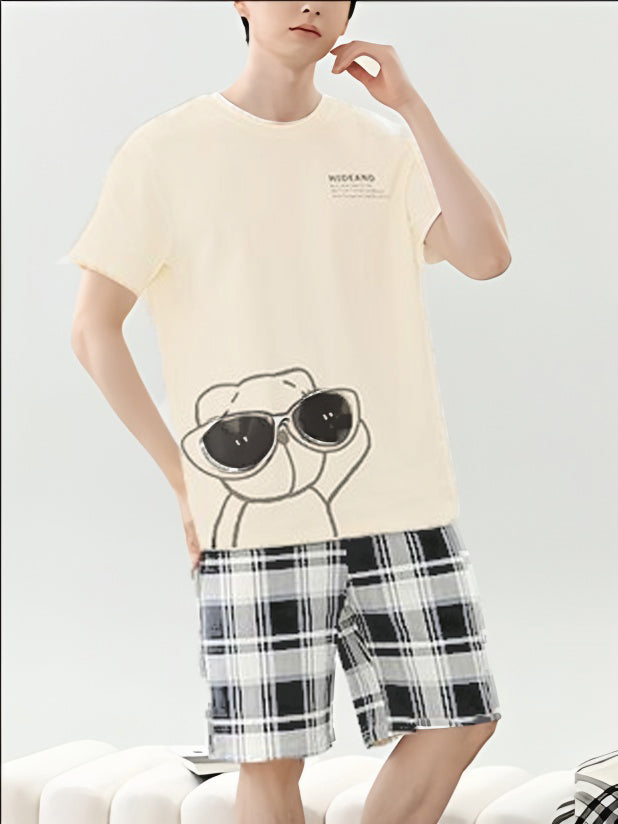 Sweet Feminine Summer 2 Pcs Women 's Short  Sleeve Couple Pajamas | Color: Style 1 | Image 3